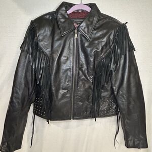 Flying Bikes Oakwood NY Women’s Fringe Black Leather Thinsulate Jacket Large
